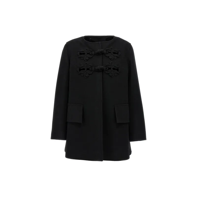 Valentino Embroidered Straight Hem Hooded Coat-1