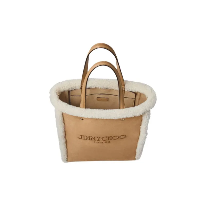 Jimmy Choo Suede Tote Bag Shopping Bag Shoulder Bag Crossbody Bag Handbag Medium Size Women's Natural-3
