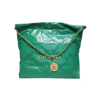 CHANEL 22Bag Shiny Calfskin Tote Bag Shopping Bag Handbag Shoulder Bag Small Size Women's Green