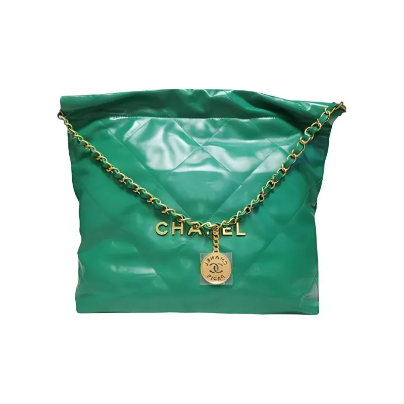 CHANEL 22Bag Shiny Calfskin Tote Bag, Shopping Bag, Handbag, Shoulder Bag Trumpets Women's Green-0