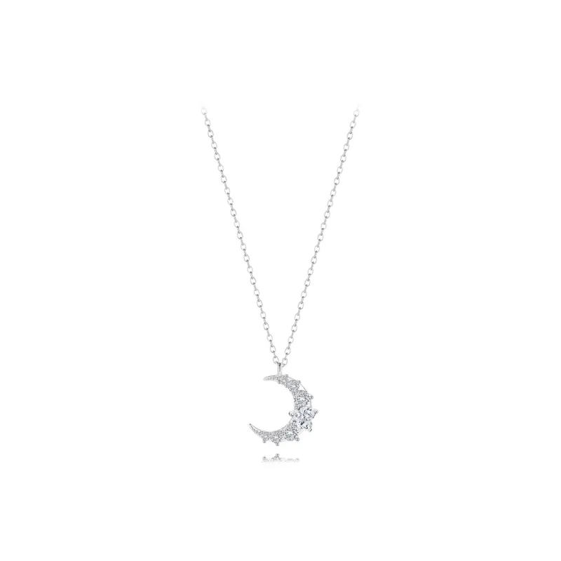 Muyan Titanium Steel Sparkling Heart Moon Necklace Women's-0