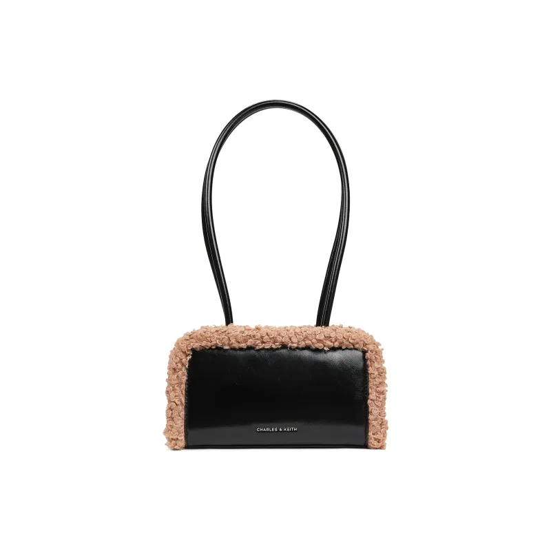CHARLES&KEITH PU Laminated Textile Shoulder Bag Small Size Women's Chalk Pink/White/Camel-6