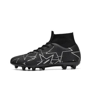 Casillon Anti Slip And Wear Resistant Lightweight Cushioning High Top Kids' Soccer Shoes Black Teenagers