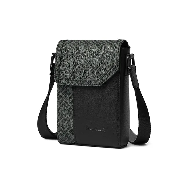 PIERRE CARDIN Top Grain Cow Leather Shoulder Bag, Crossbody Bag Men's Black & Gray-2