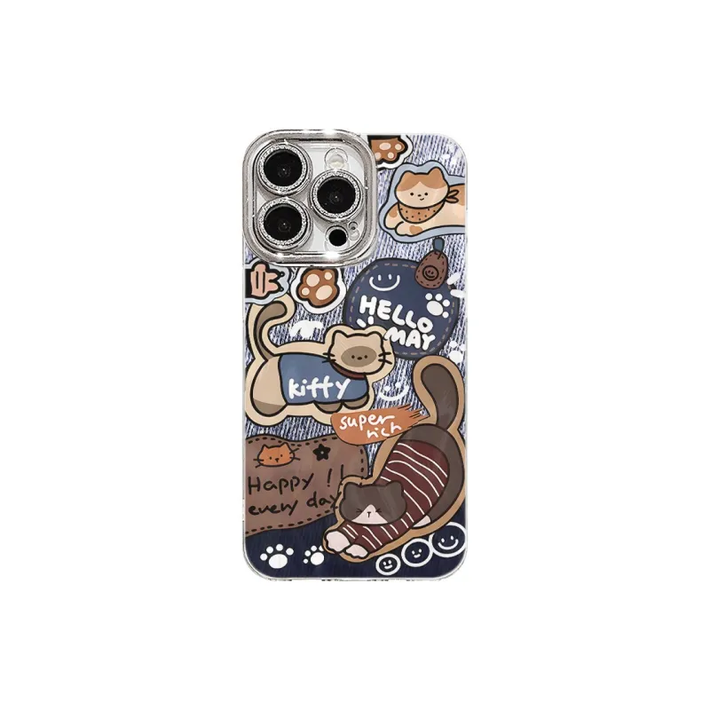 XIANGRIKE TPU Material Denim Cat Phone Case Compatible With IPhone 15/14 Plus/13/12/11/15 Pro Max/XS/XR/XS Max/8 Plus-0