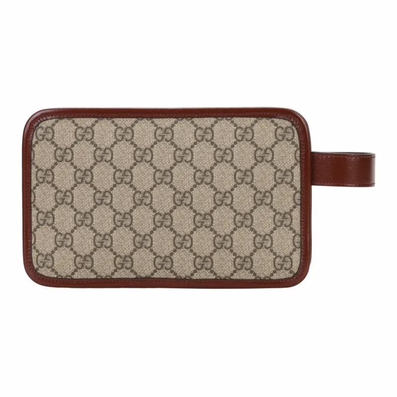 GUCCI Canvas With Leather Canvas Bag Toiletry Bag Travel Bag Clutch Women's Burgundy & Brown-3