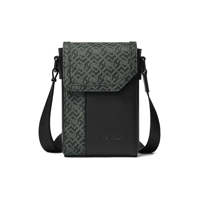 PIERRE CARDIN Top Grain Cow Leather Shoulder Bag, Crossbody Bag Men's Black & Gray-1
