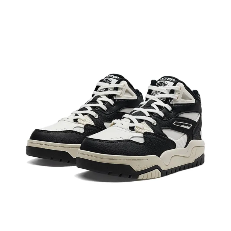 XTEP New Light Warm Anti Slip And Wear Resistant Mid Top Skateboard Shoes Women's Black White-2