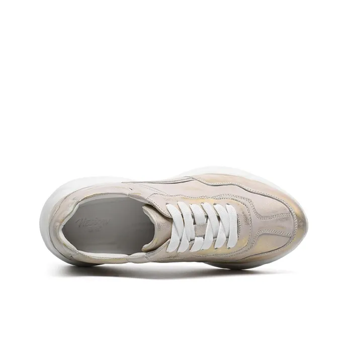 He Jinchang Anti Slip Wear Resistant Low Top Chunky Sneakers Women's Gold-2