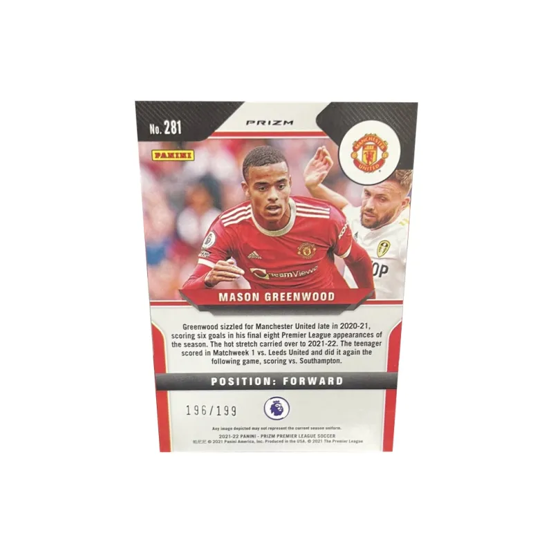 PANINI Premier League PRIZM England Manchester United Greenwood 199 Pc Player Card Card Pass Through Sports Cards 1 Pc-1