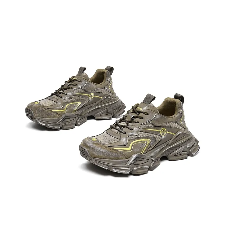Acupuncture Slip Resistant Low Top Chunky Sneakers Men's Khaki-3