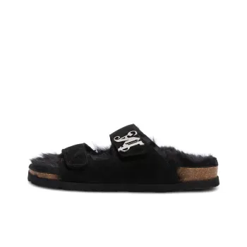 PALM ANGELS Logo Plaque Faux Fur Sandals