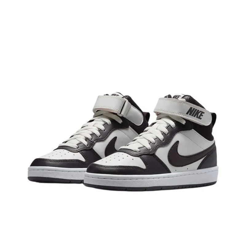 Nike Court Borough 2 Anti Slip Wear Resistant Mid Top Kids' Skateboarding Shoes White Red Unisex-2