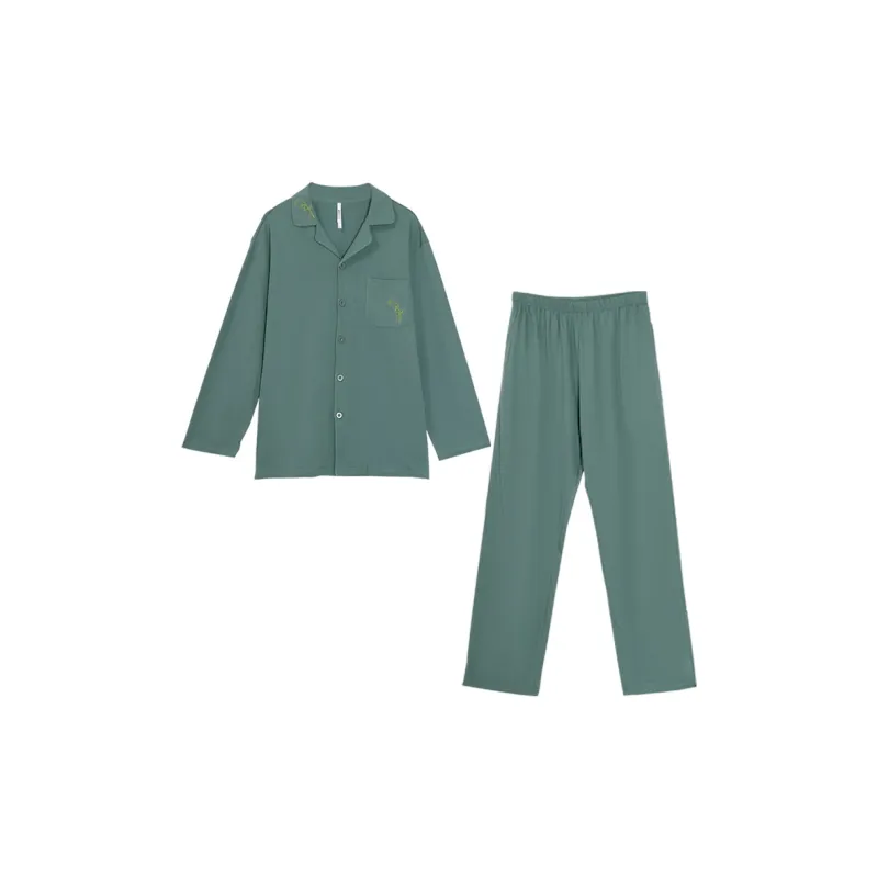 Red Beans At Home Pajama Set Men's Bamboo Brocade Gray-0