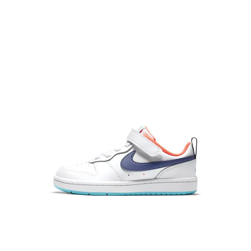 Nike Court Borough 2 Support Low Top Kids' Skateboarding Shoes White Blue Orange Children Aged 3 7 Years Old-0