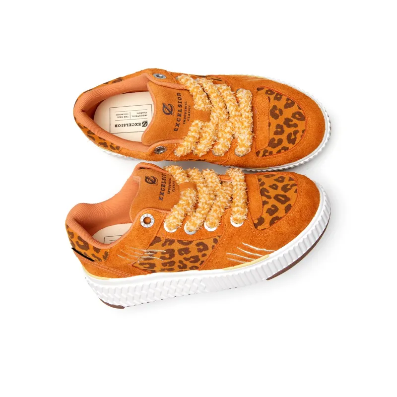 EXCELSIOR Low Top Skateboard Shoes Women's Orange Panther Golden Palm Brown-2