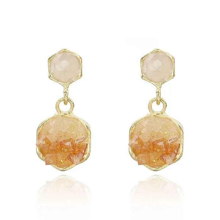 QIANFANGDAHUANGYE Alloy Zircon Earrings Women's Orange Red-0