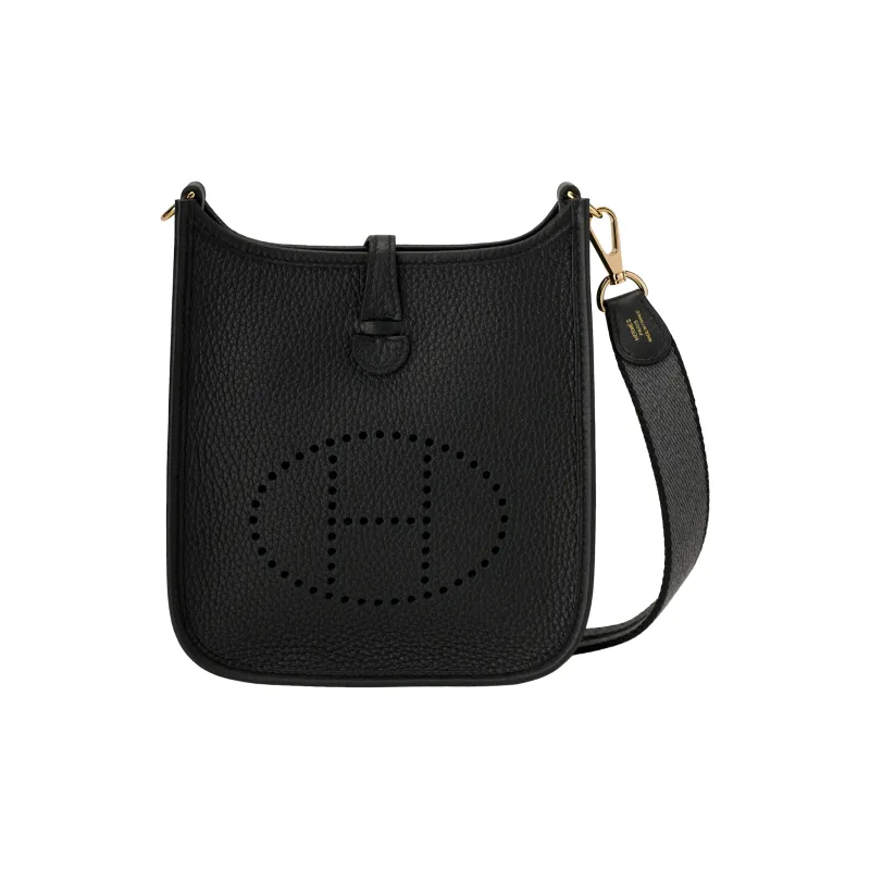 HERMES Evelyne Clemence Bullock Leather Crossbody Bag Shoulder Bag Unisex Black-1