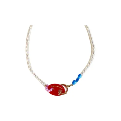 AUGUST HARMONY Surgical Steel 18K Gold-Plated Freshwater Pearl Acrylic Glass Cat Eye Seed Bead Necklaces Women's White