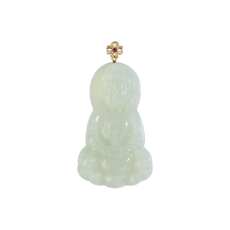 Qingjing Hetian Jade Pendants Pale Greenish White Jade Unisex-0
