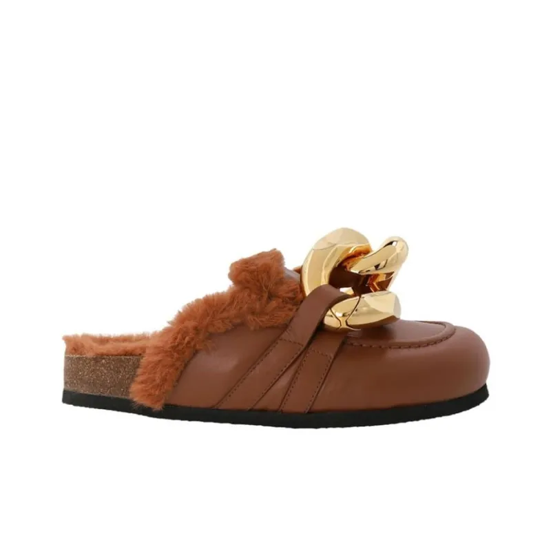 JW Anderson Chain Shearling trim Loafers Women's-1