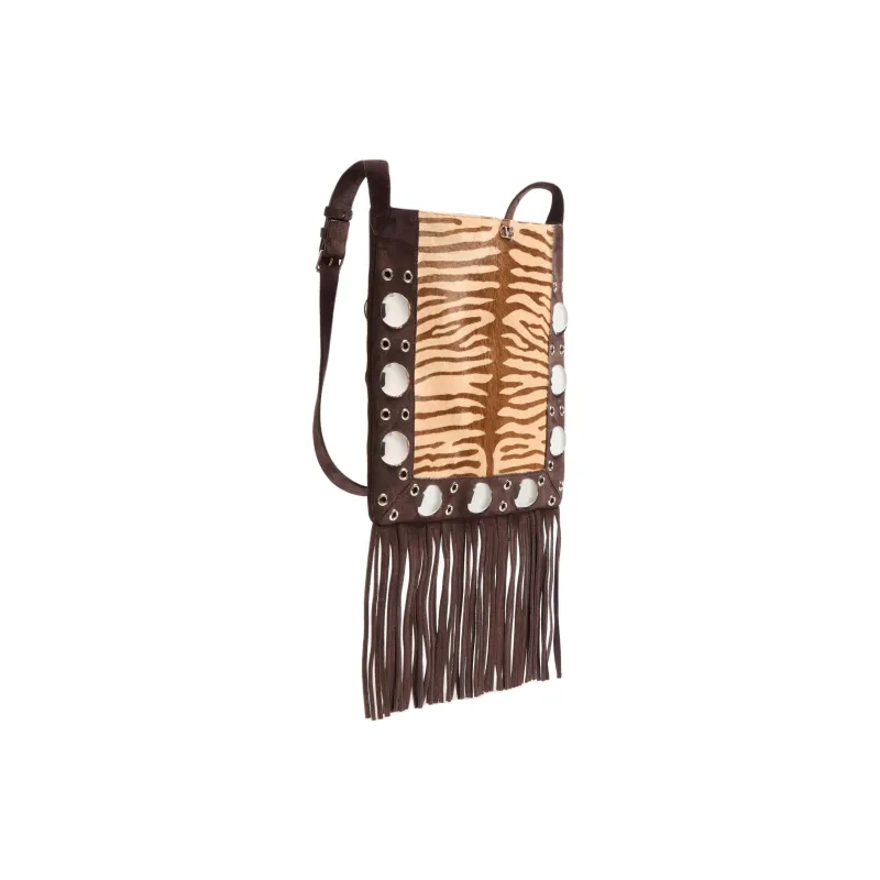Valentino Small Horse Pattern Calfskin Crossbody Bag Shoulder Bag Women's Beige & Brown-1