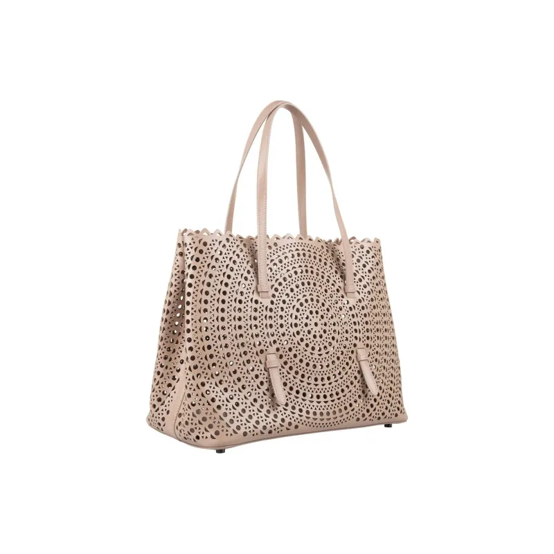 Alaia Calfskin Tote Bag, Shopping Bag, Shoulder Bag, Handbag Medium Size Women's Beige-2