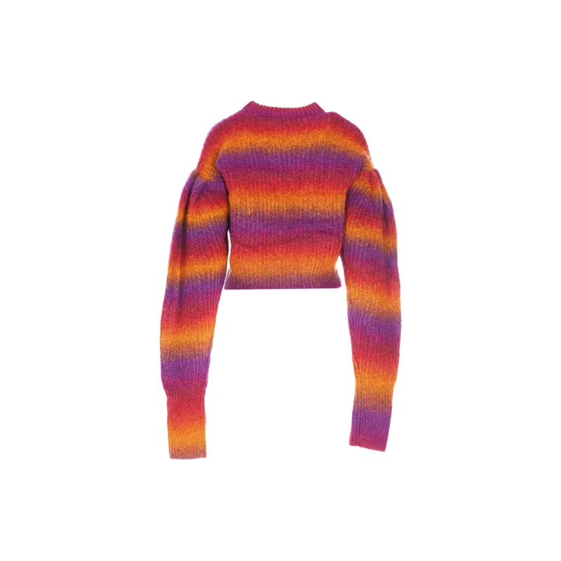 Rotate Logo Printed Striped Puff Sleeved Sweater-1