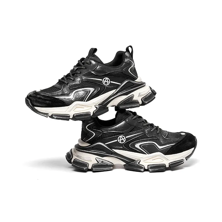 Acupuncture Cushioned Slip Resistant Abrasion Resistant Low Top Chunky Sneakers Unisex Black-4