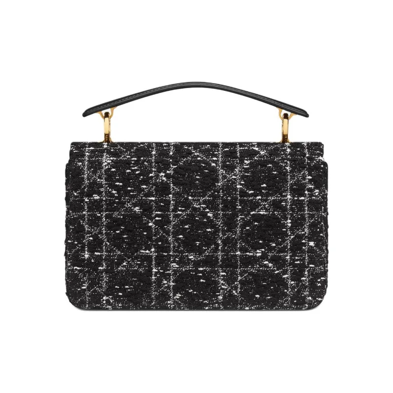 DIOR Cotton With Cow Leather Patchwork Shoulder Bag Crossbody Bag Handbag Small Size Women's Black-2