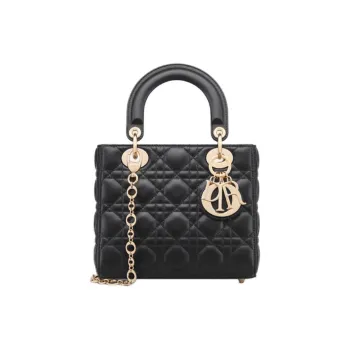 DIOR Lady Dior Sheepskin Shoulder Bag Crossbody Bag Handbag Small Size Women's Black