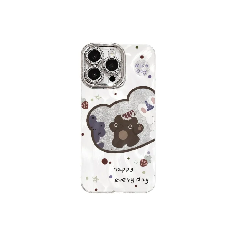 XIANGRIKE TPU Material Bear Plush Phone Case Compatible With IPhone 15/14 Plus/13/12/11/15 Pro Max/XS/XR/XS Max/8 Plus-0