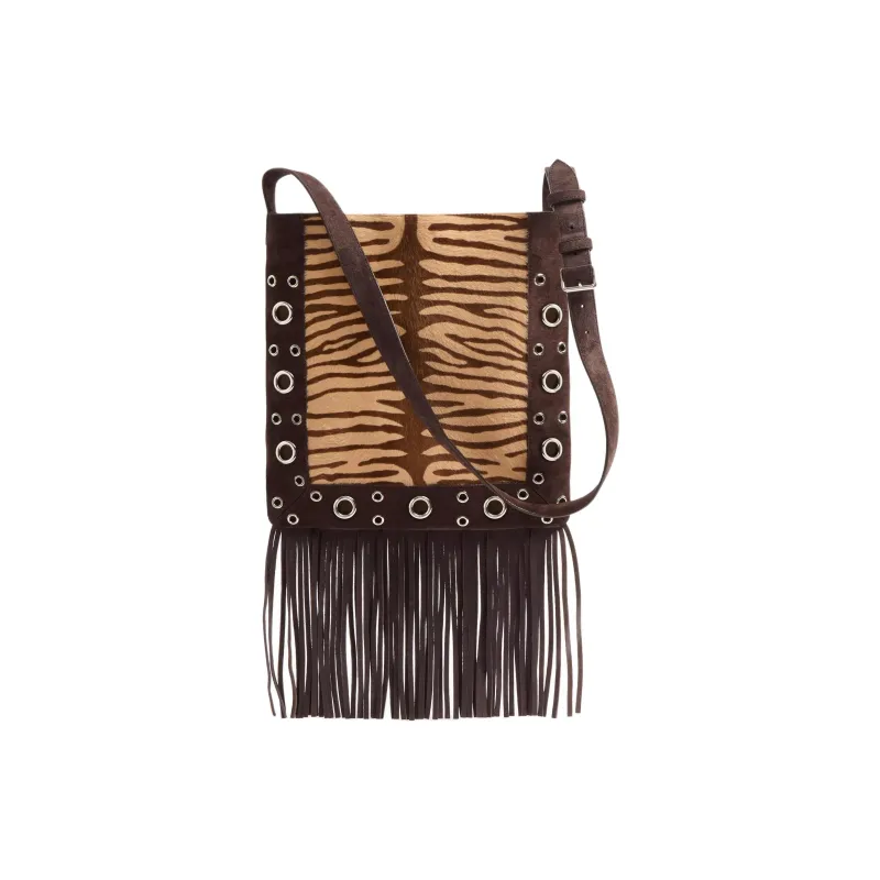 Valentino Small Horse Pattern Calfskin Crossbody Bag Shoulder Bag Women's Beige & Brown-4
