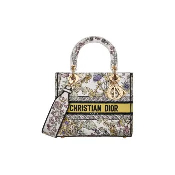 DIOR Fabric Lady Dior Bag, Tote Bag, Shopping Bag, Shoulder Bag, Handbag Medium Size Women's Milk White & Custard