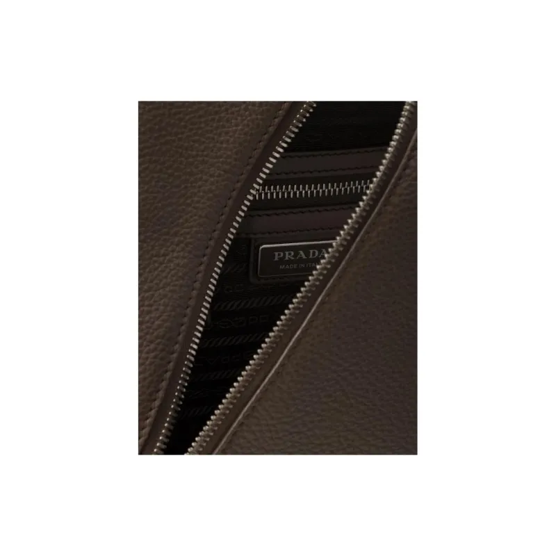 PRADA Cross Leather Shoulder Bag Men's Bamboo Gray-4