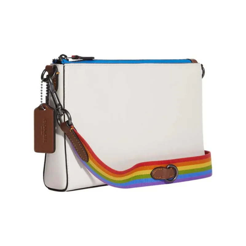 COACH Leather Shoulder Bag, Crossbody Bag Mini Women's White/Brown/Rainbow-1