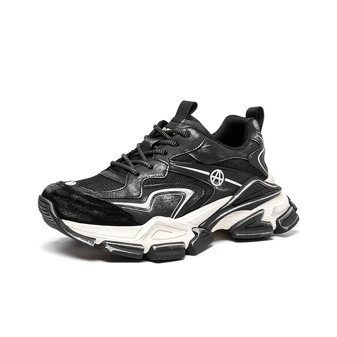 Acupuncture Cushioned Slip Resistant Abrasion Resistant Low Top Chunky Sneakers Unisex Black-1