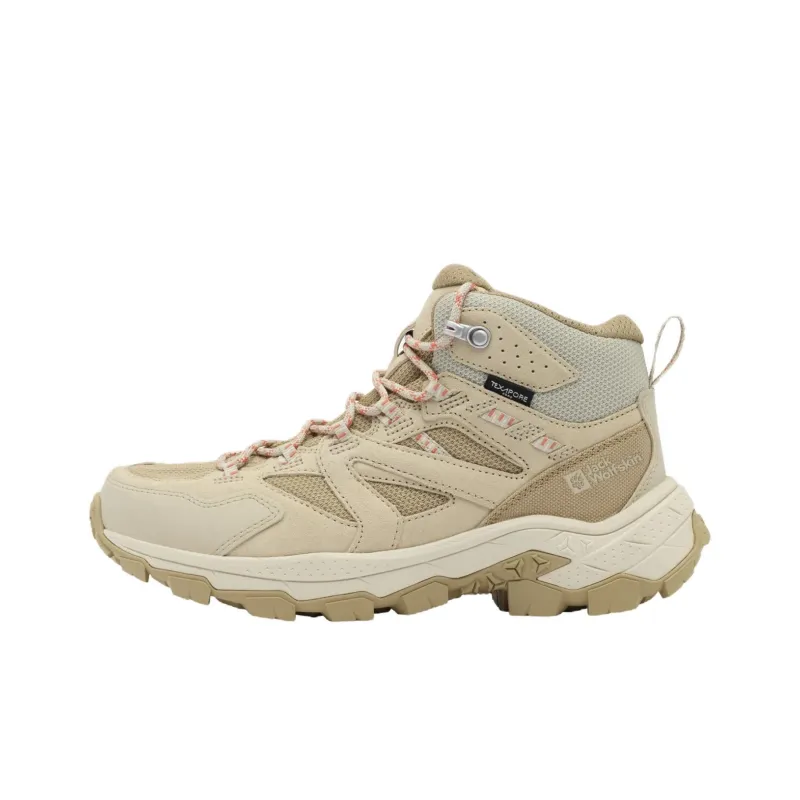 Jack Wolfskin Anti Slip Wear Resistant Mid Top Hiking Shoes Women's Beige-0