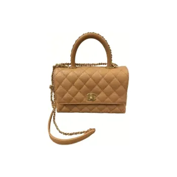 CHANEL COCO Handle Litchi Grain Cow Leather Portable Crossbody Bag Shoulder Bag Small Size Women's Umber