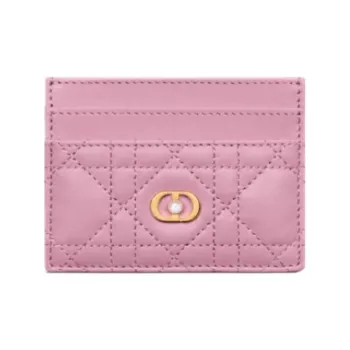DIOR Sheepskin Card Holder Women's Hydrangea Pink