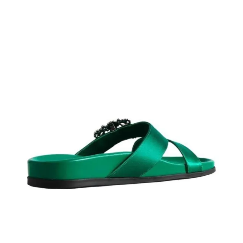 MANOLO BLAHNIK Abrasion Resistant Slide Slippers Women's Green-3