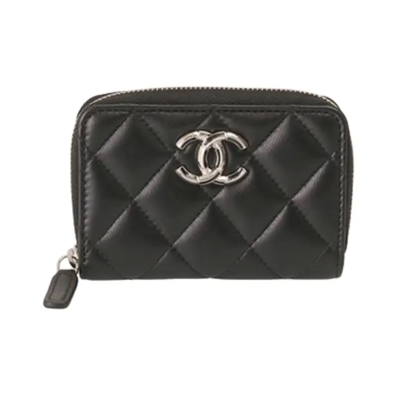 CHANEL Leather Coin Purse Women's Black-1