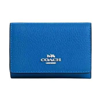 COACH Micro Leather Wallet Mini Women's Silver & Bright Blue