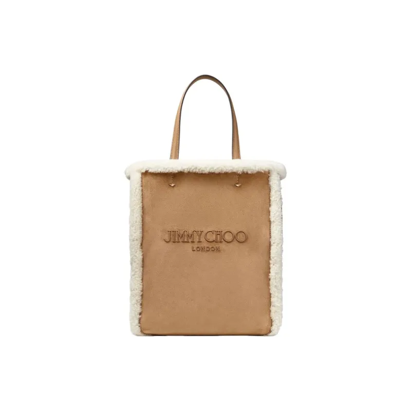 Jimmy Choo Suede Tote Bag Shopping Bag Shoulder Bag Crossbody Bag Handbag Medium Size Women's Natural-0