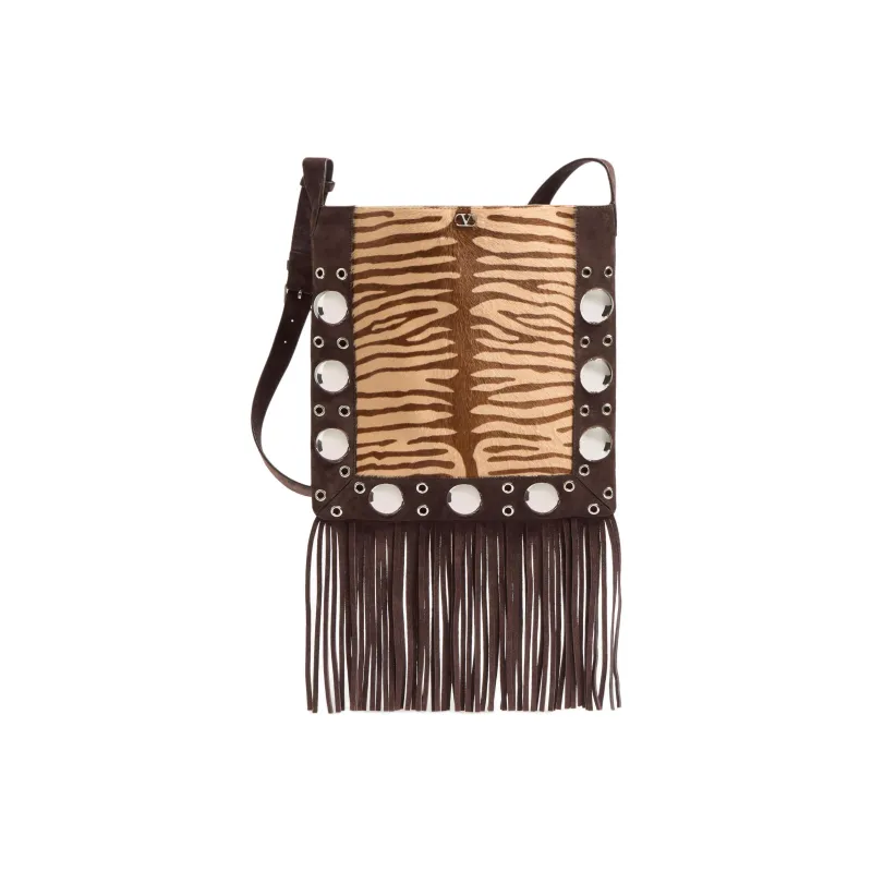 Valentino Small Horse Pattern Calfskin Crossbody Bag Shoulder Bag Women's Beige & Brown-0
