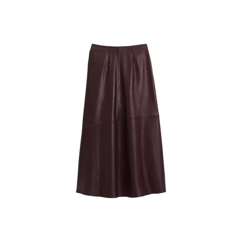 ZARA Leather Long Skirts Women's Bordeaux Red-1