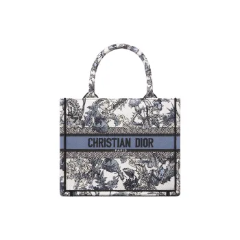 DIOR BookTote Fabric Tote Bag Shopping Bag Handbag Small Size Women's White & Denim Blue