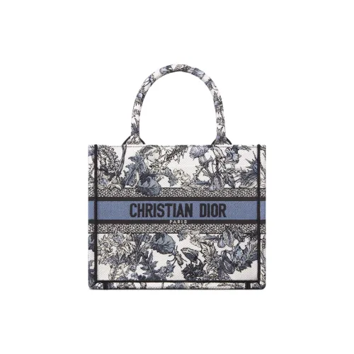 DIOR BookTote Fabric Tote Bag Shopping Bag Handbag Small Size Women's White & Denim Blue
