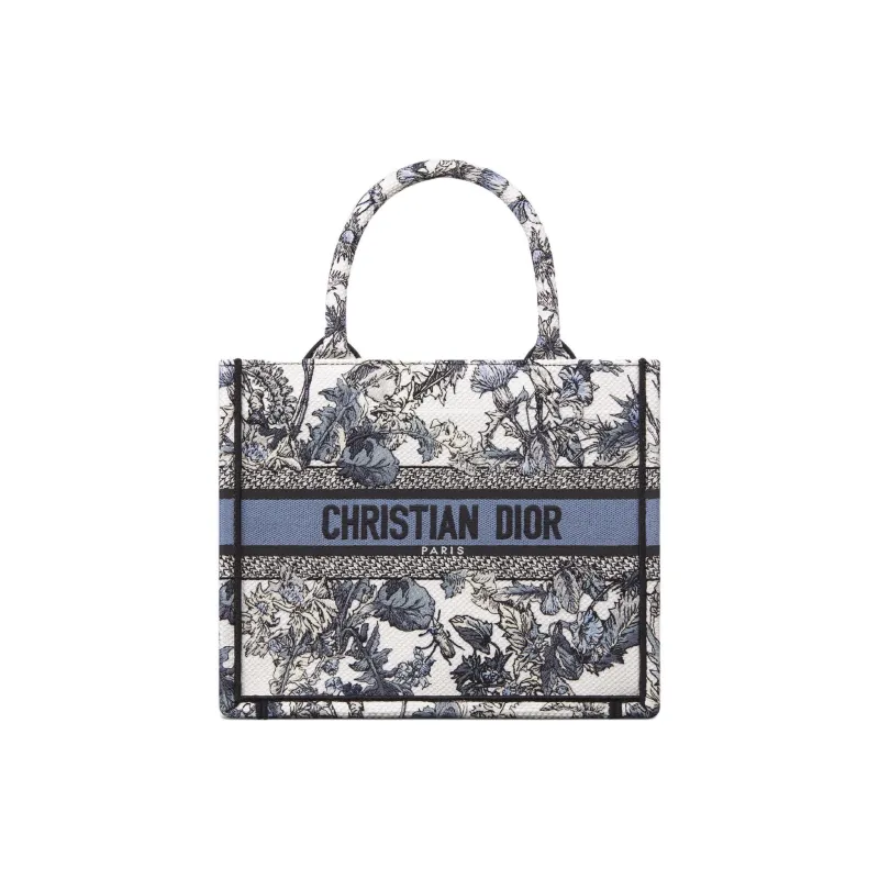 DIOR BookTote Fabric Tote Bag, Shopping Bag, Handbag Trumpets Women's White & Denim Blue-0