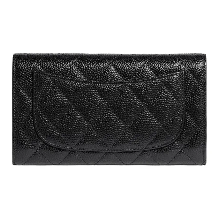 CHANEL Litchi Grain Cow Leather Wallet Women's Black-1